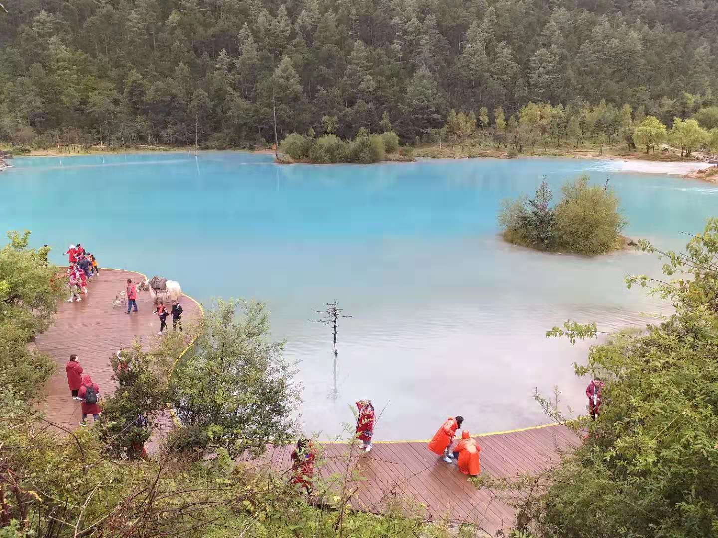 丽江蓝月谷，青山环抱着湛蓝湖水